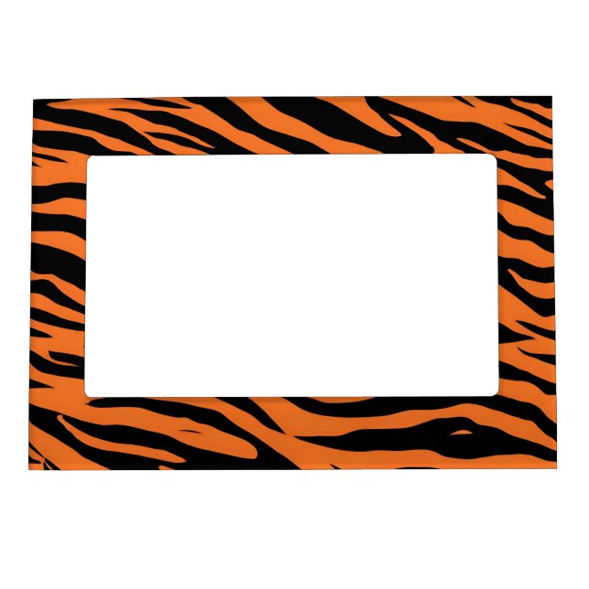 Modern Striped tiger skins Print feline wild black Magnetic Frame (Front)