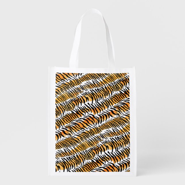 Modern Striped tiger skins Print wild animals wild Grocery Bag (Front)