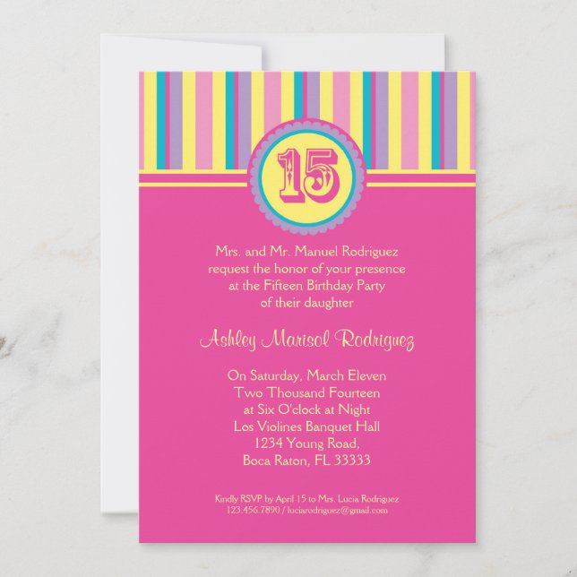 Modern Stripes 15 Birthday Quinceañera Invitation (Front)