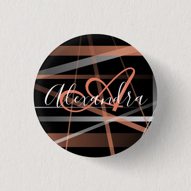 Modern Stripes Abstract Pattern Coral Monogram Button (Front)