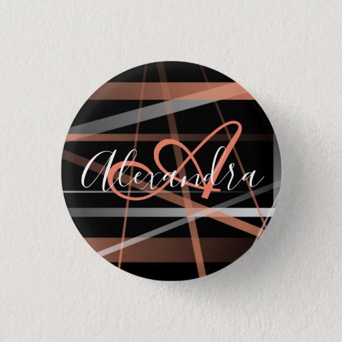 Modern Stripes Abstract Pattern Coral Monogram Button