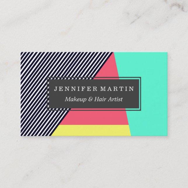 Modern Stripes and Color Block Geometric Pattern Business Card (Front)