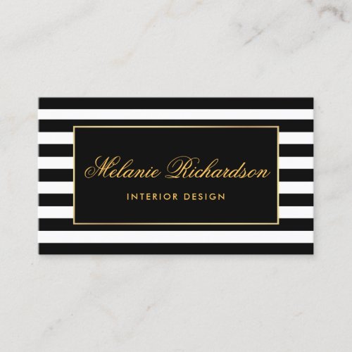 Modern Stripes and Gold Frame Business Card