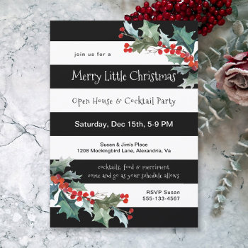 Modern Stripes And Holly Holiday Party Invitation by DP_Holidays at Zazzle