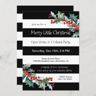Modern Stripes and Holly Holiday Party Invitation