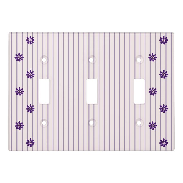 Modern Stripes and Purple Flowers Light Switch Cover (Front)