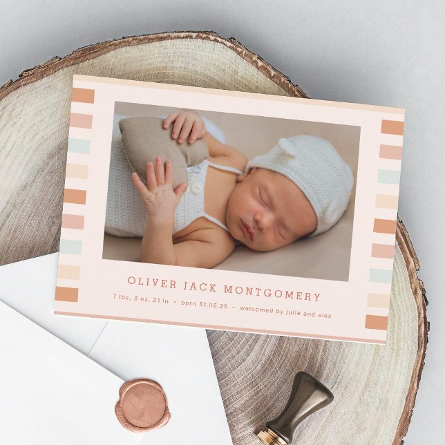 Modern Stripes Baby Boy Birth Announcement (stripes birth announcement card for baby boy)