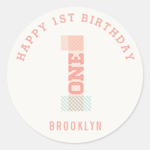 Modern Stripes Big Number ONE 1st Birthday Party Classic Round Sticker