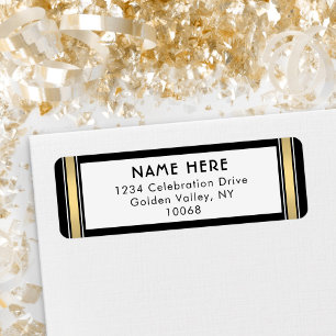 Modern Stripes Black Gold and White Return Address Label