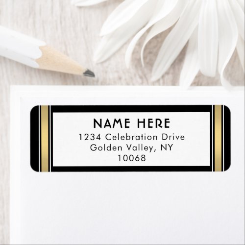 Modern Stripes Black Gold and White Return Address Label