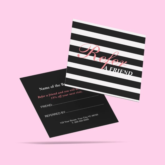 Modern Stripes Black & White Promotional Discount Referral Card (Creator Uploaded)