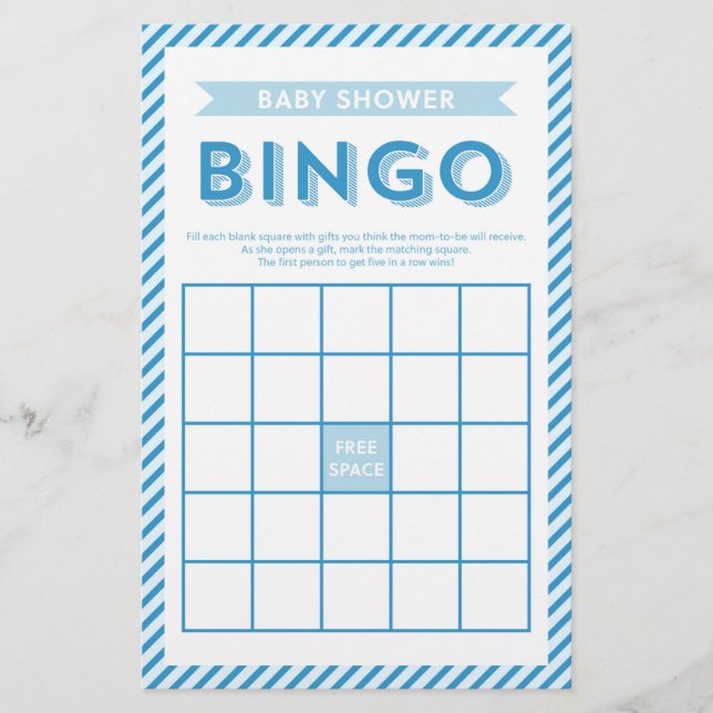 Modern Stripes Blue Baby Shower Bingo Game (Front)