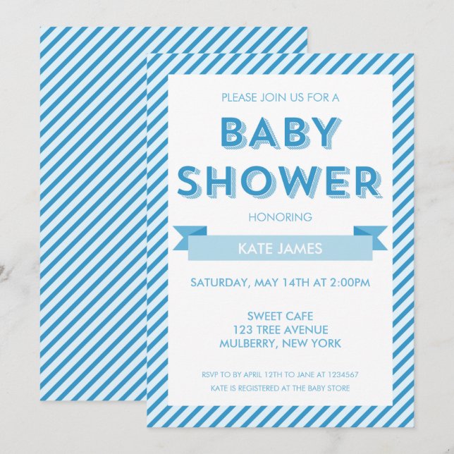 Modern Stripes Blue Baby Shower Invitation (Front/Back)