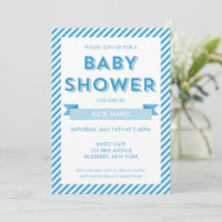 Modern Stripes Blue Baby Shower Invitation