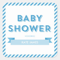 Modern Stripes Blue Baby Shower Square Sticker
