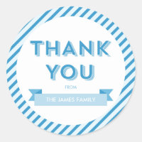 Modern Stripes Blue Baby Shower Thank You Classic Round Sticker