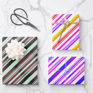 Modern stripes blue brown red pink purple yellow wrapping paper sheets