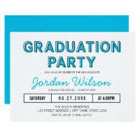 Modern Stripes Blue Graduation Party Card
