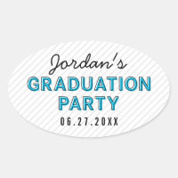 Modern Stripes Blue Graduation Party Oval Sticker
