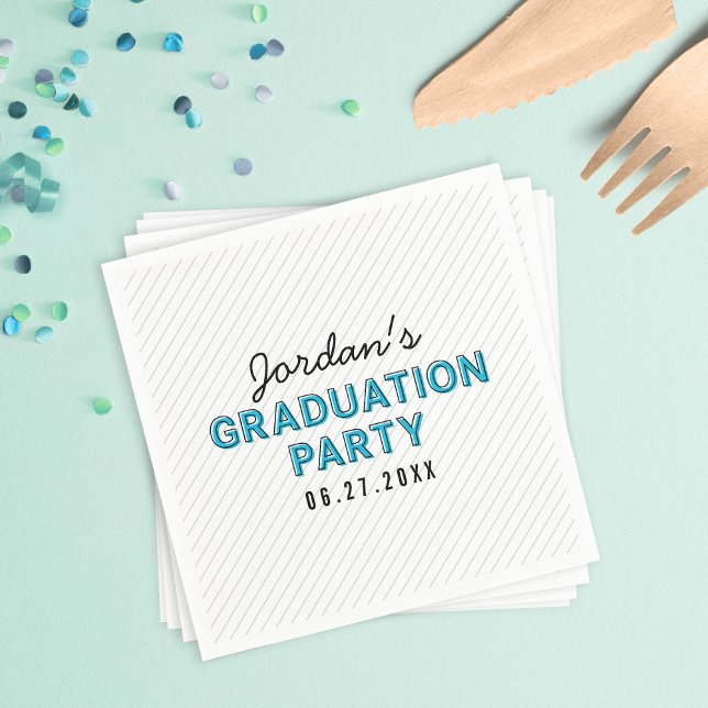 Modern Stripes Blue Graduation Party Paper Napkins (Creator Uploaded)