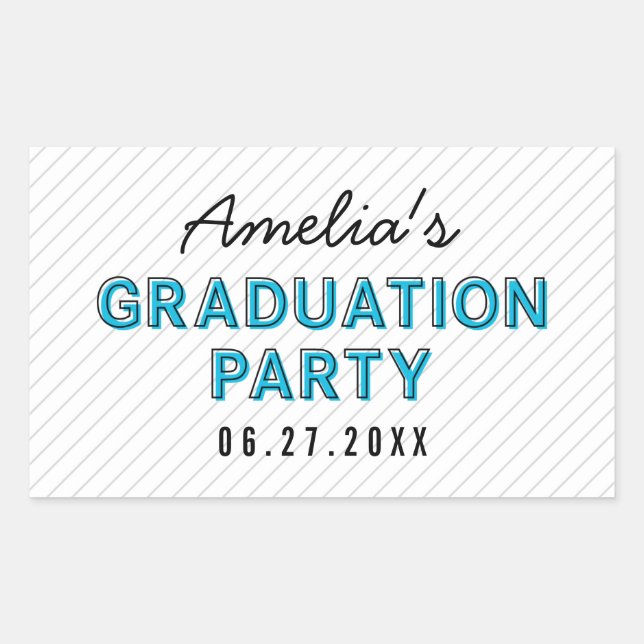 Modern Stripes Blue Graduation Party Rectangular Sticker (Front)