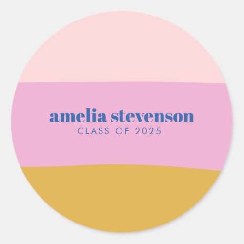 Modern Stripes Blue Yellow Custom Graduation  Classic Round Sticker