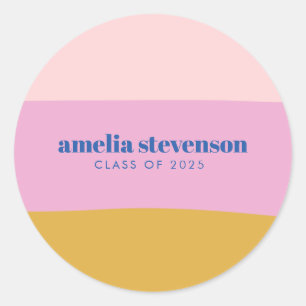 Modern Stripes Blue Yellow Custom Graduation Classic Round Sticker