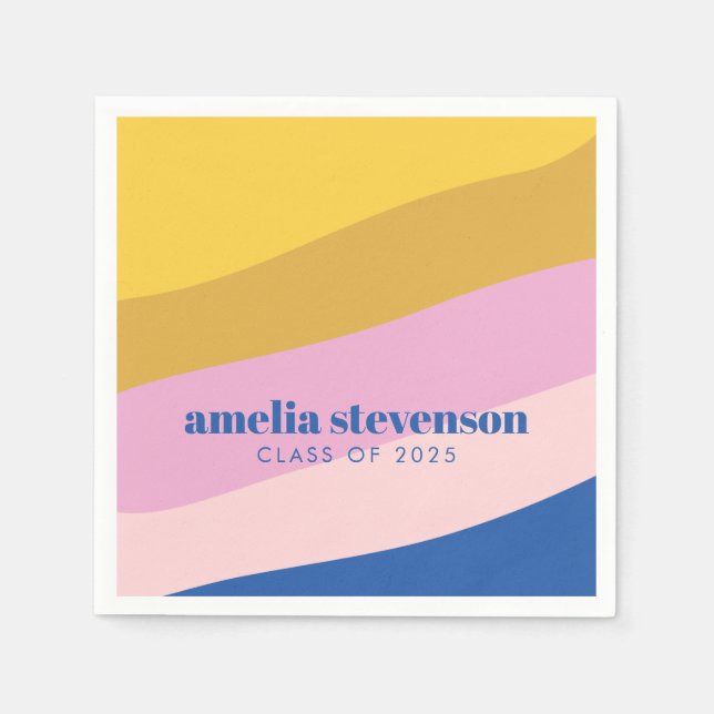 Modern Stripes Blue Yellow Custom Graduation   Napkins (Front)