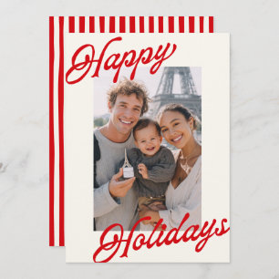 Modern Stripes Bright Red Minimalist Happy  Holiday Card