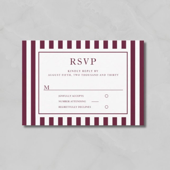 Modern Stripes Burgundy Wedding  RSVP Card (Modern Stripes Burgundy Wedding RSVP Card)