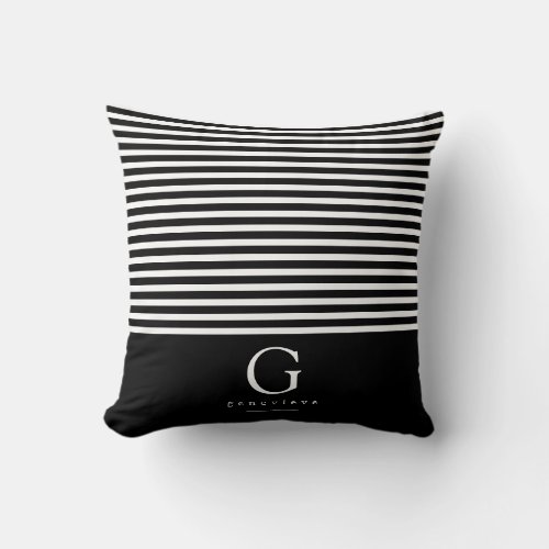 Modern Stripes Chic Monogram Throw Pillow