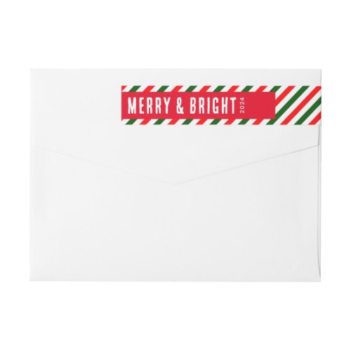 Modern Stripes Christmas Merry and Bright Address Wrap Around Label