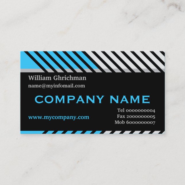Modern stripes construction black, blue, grey business card (Front)