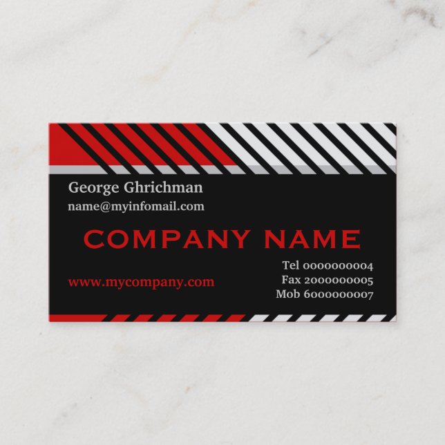 Modern stripes construction black, red, grey business card (Front)