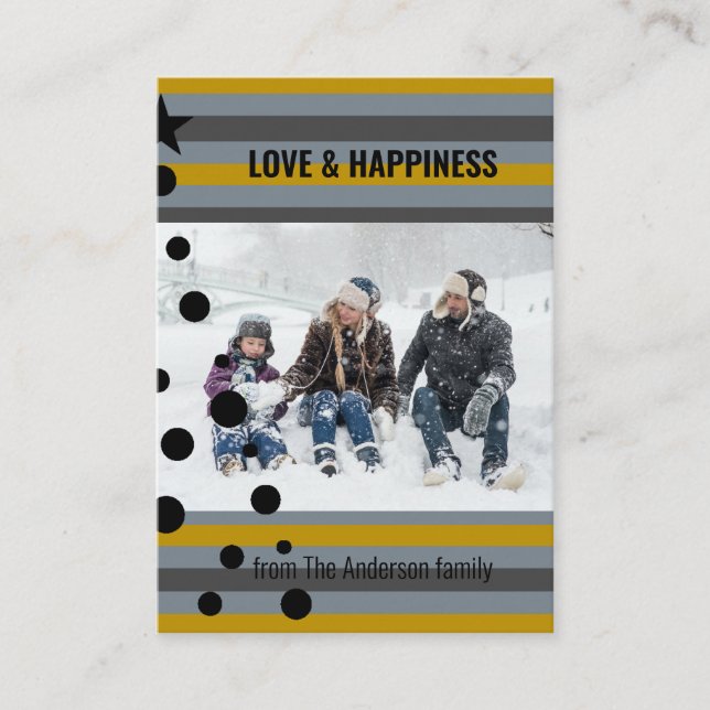Modern Stripes Custom Photo Christmas Tree Holiday Note Card (Front)