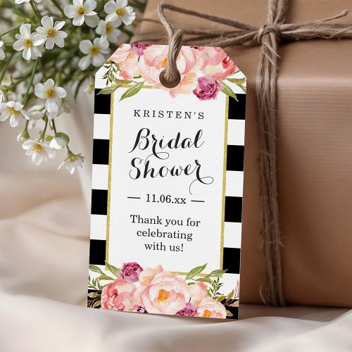 Modern Stripes Floral Decor Bridal Shower Favor Gift Tags