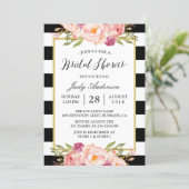 Modern Stripes Floral Decor Wedding Bridal Shower Invitation (Standing Front)