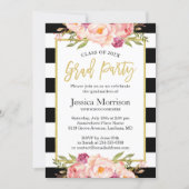 Modern Stripes Floral Gold Script Graduation Party Invitation (Front)