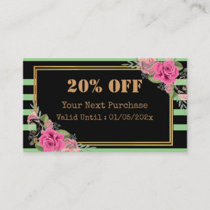 Modern Stripes Floral QR Code Discount Card