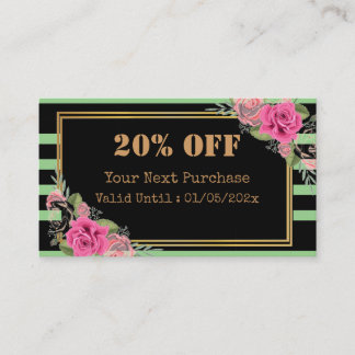 Modern Stripes Floral QR Code Discount Card