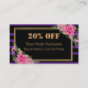 Modern Stripes Floral QR Code Discount Card
