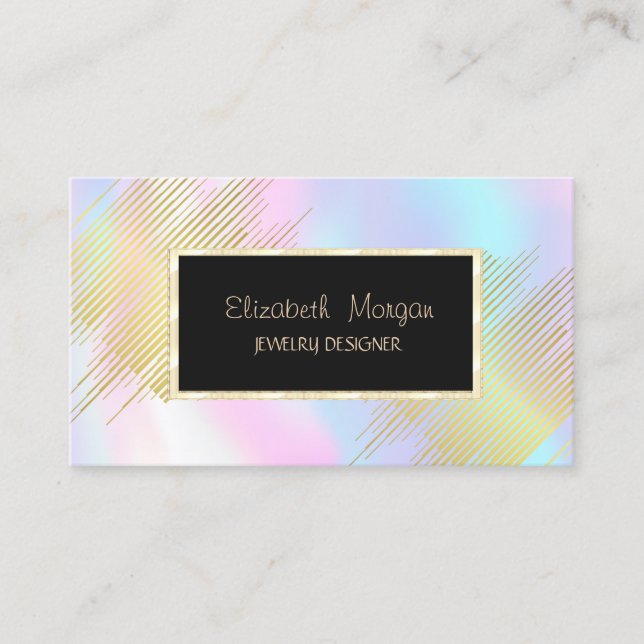 Modern Stripes,Frame Holographic Jewelry Designer Business Card (Front)