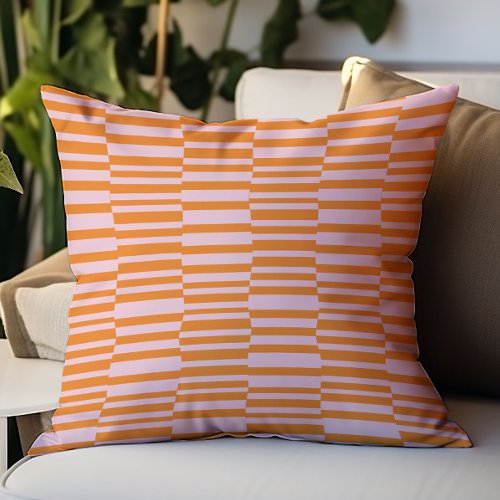 Modern Stripes Geometric Pattern Pink Orange Throw Pillow