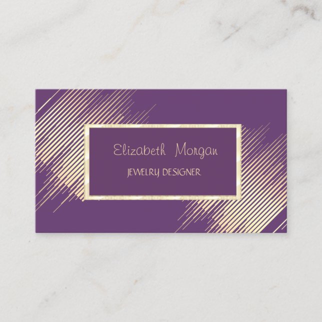 Modern Stripes,Gold Frame Jewelry Designer Business Card (Front)
