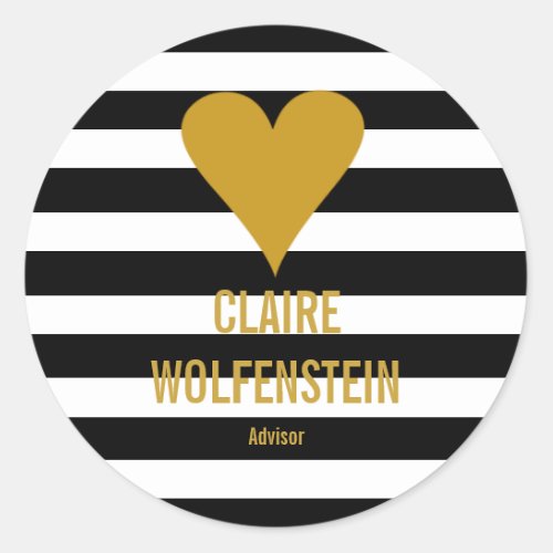 Modern Stripes Gold Heart Classic Round Sticker