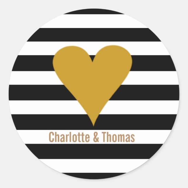 Modern Stripes Gold Heart Preppy Classic Round Sticker (Front)