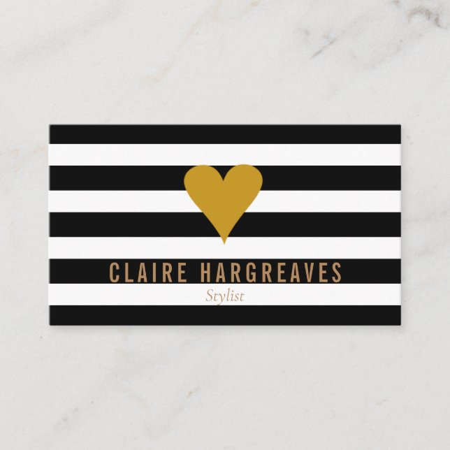 Modern Stripes Gold Heart Professional Business Card (Front)