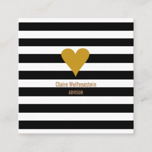Modern Stripes Gold Heart Professional Square Business Card