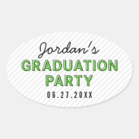 Modern Stripes Green Graduation Party Oval Sticker