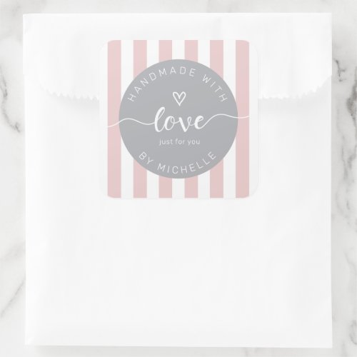 Modern Stripes Handmade With Love Monogram Square Sticker